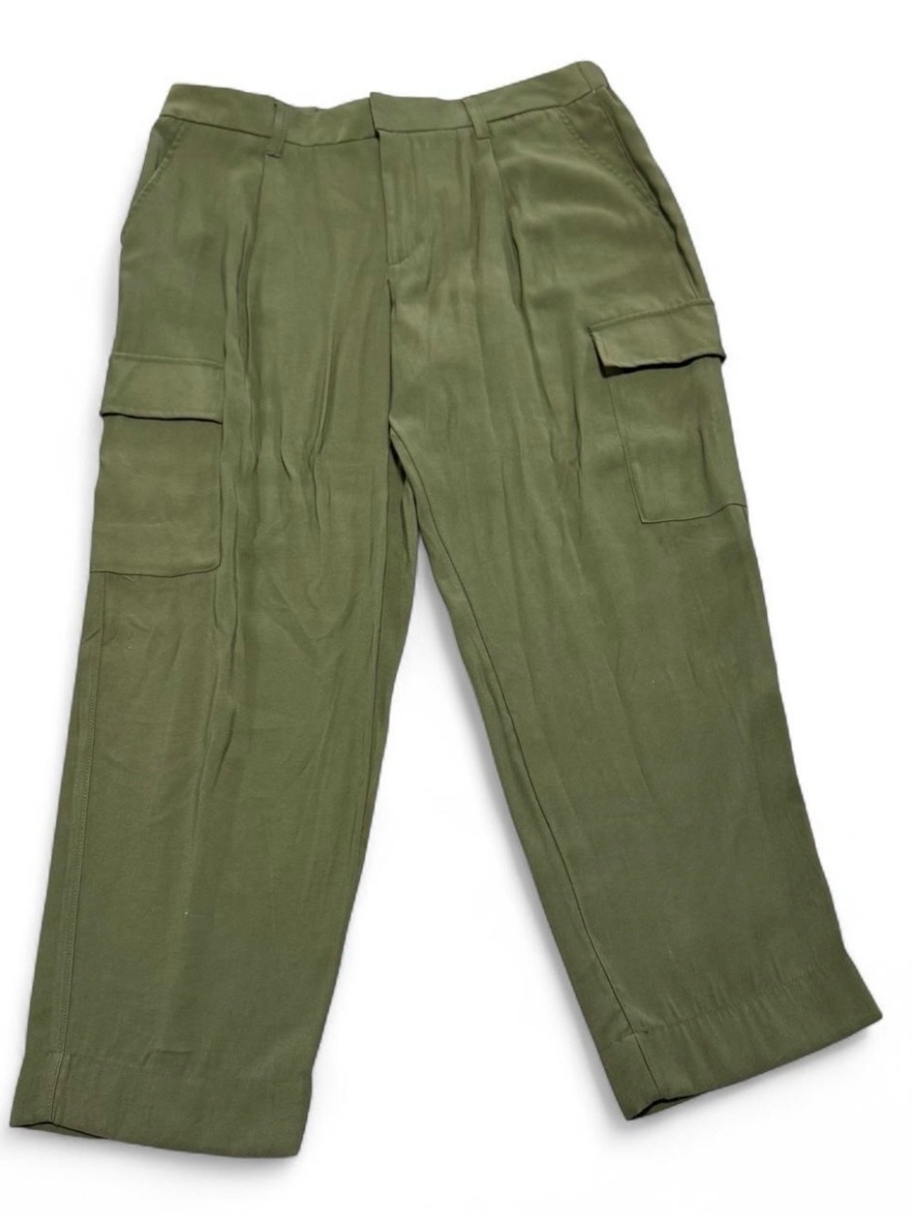 A New Day Olive Green Pleated Cargo Trousers Pants Wide Leg Size 16